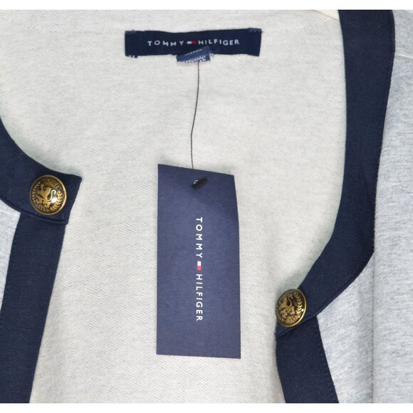 Tommy Hilfiger Open Front Cardigan “85 Crest Logo” Buttons Gray Blue Size L - Picture 5 of 6
